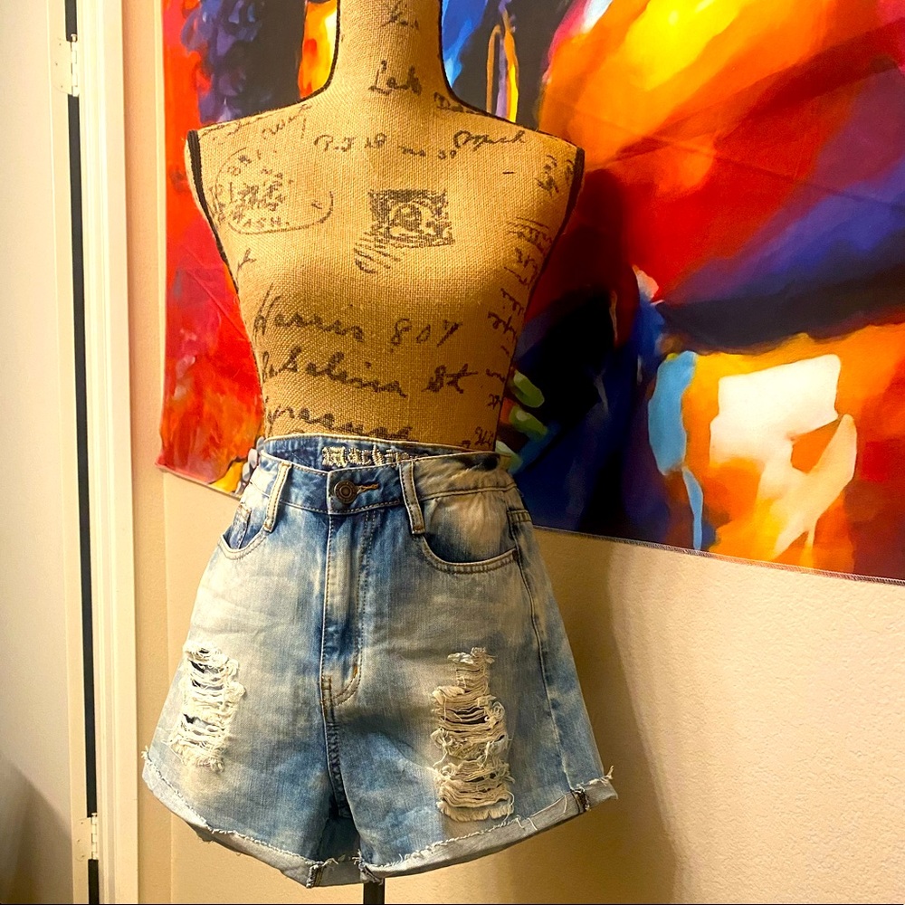 High waisted distressed shorts